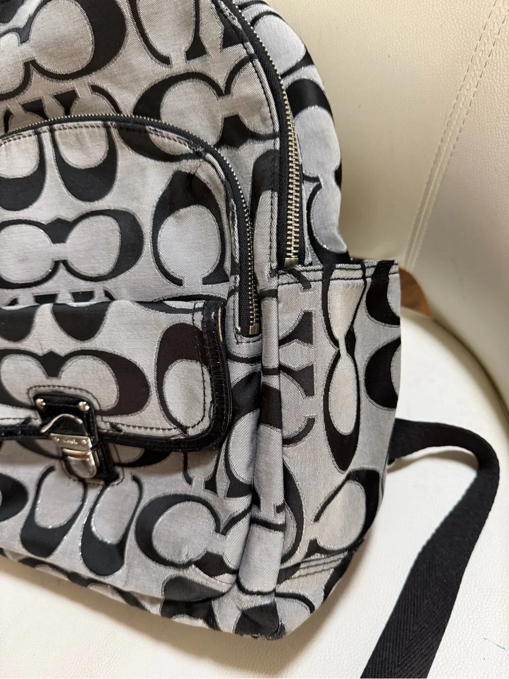 Coach Gray and Black Signature Canvas Mini Backpack